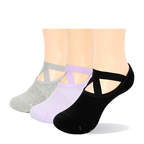 YUEDGE Rutschfest Yoga Socken Baumwolle Pilates Ballett Barre Socken mit Grip für Damen Barfuß Workout...