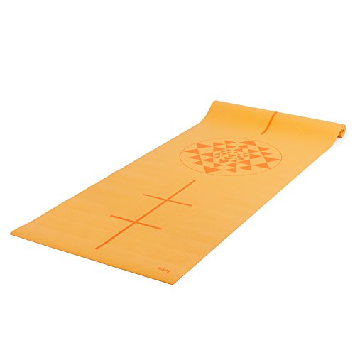 Yogamatte der LEELA COLLECTION, PVC-Matte mit Öko-Tex, bedruckt mit orange-gelbem Design-Print „YANTRA“, Sticky Mat
