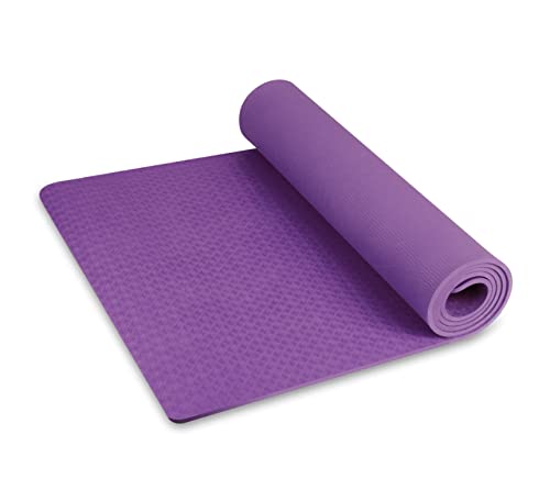 Yoga-Matte für Gymnastik, rutschfest, TPE, Trainingsmatte, Fitnessmatte mit Tragegurt, Maße 180 x 60 x 0,7 cm (Violett)