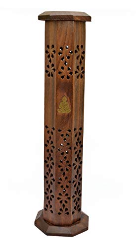 Newquay-Bonsai Räucherstäbchenhalter aus Sheesham-Holz, Thailändischer Buddha, gemischt, Höhe 31 cm, Basis 7,5 x 7,5 cm