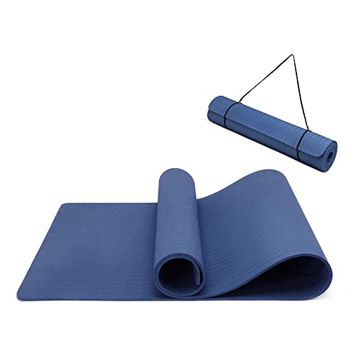 Yogamatte rutschfest und umweltfreundliche TPE Sportmatte mit Tragegurt Gymnastikmatte für Pilates Workout Fitnessmatte 183 x 61 x 0.6 cm (Marine)