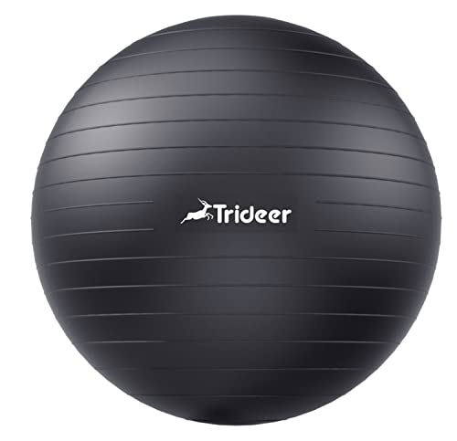 Trideer Dicker Gymnastikball, Anti-Burst Pilates Ball, 45-85 cm sitzball büro，für Balance, Yoga als Fitness Kleingeräte und Balance Stuhl im Gym-Home-Büro (M (48-55cm), Schwarz)