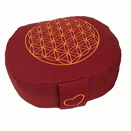 maylow Yoga mit Herz® Yogakissen Meditationskissen ' Balance ' oval Blume des Lebens (buddhistisch rot)