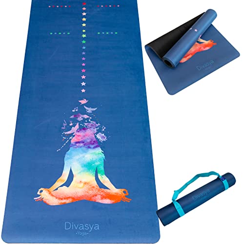 DIVASYA Premium nachhaltige Yogamatte rutschfest: Naturkautschuk rutschfest & saugstarke Mikrofaser-Oberfläche | extra-breit, extra-dick (183x68x0,5cm) | Tragegurt & Strap | Yoga Matte schadstofffrei