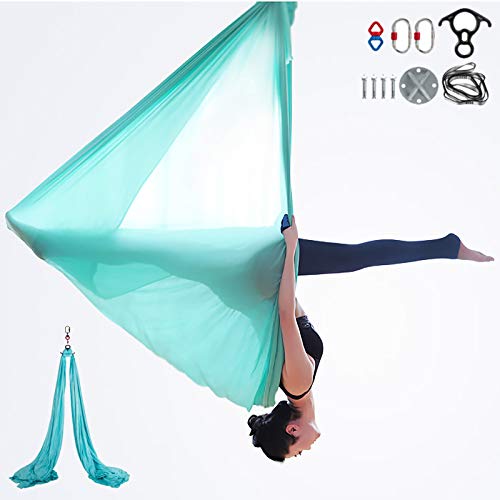 VEVOR 10x2,8M Luftyoga Hängematte Set Luftyoga Schaukel Lavendel Polyester Seide für Lufttanz Luftyoga Luft Yoga Zubehör Anfänger Fortgeschrittene(See Blau)