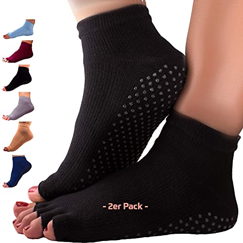 GERNEO® - DAS ORIGINAL - 2er Pack Premium Yoga Socken offen - Pilates Socken und Fitness Socken - zehenfreie Füsslinge - schwarz