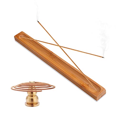 HOSSIAN Räucherstäbchenhalter-Räucherstäbchenhalter aus Bambus für Stöcke-Aschefänger aus Holz, handgefertigtes Geschenk 28cm