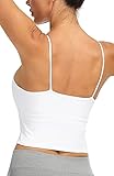 icyzone Damen Sport Top mit Integriertem BH - Spaghetti Trägertop Yoga Shirt, 2 in 1 Gym Fitness Tank Top (S, White)