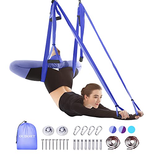 Oudort Aerial Yoga Hängematte Set, Yoga Schaukel Set mit 2 Verlängerungsgurten für Fitness zu Hause,...