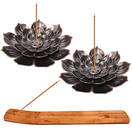 Räucherstäbchen Halter, 2 Stück Messing Lotus Halter, 1 Stück indische Holz Räucherstäbchenhalter mit Sternen für Räucherstäbchen Räucherkegel oder Home Decoration Zubehör