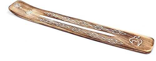 Exklusiver Räucherstäbchenhalter handgefertigt, braun aus Sheeshamholz zum Abbrennen von Räucherstäbchen, Länge ca. 26cm, Breite ca. 3,6cm