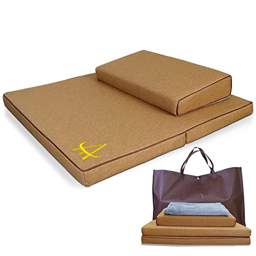 Agsnilove Meditationskissen Zafu Dicke Yogamatte Set Nackenrolle Bodenkissen Sitzkissen Sitzgelegenheit für Erwachsene Meditationszubehör, Braun, 60 x 60 cm