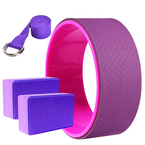 yoona 4-Teiliges Yoga-Radset -Rad Yoga-Backstein-Stretchgurt -Ring mit Offenem RüCken Yoga Backbend-Artefakt Lila