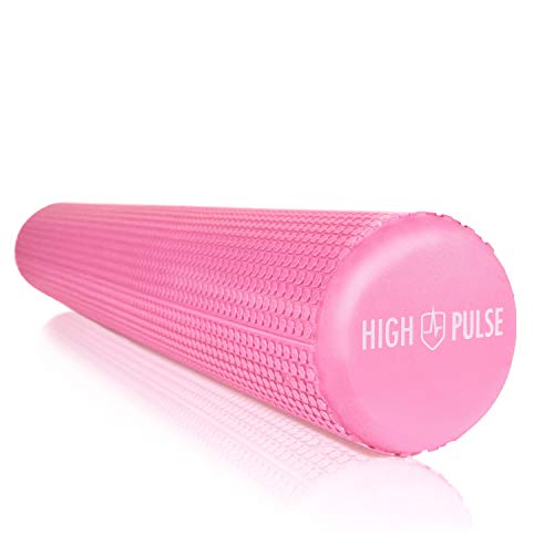 High Pulse® Faszienrolle | Pilates Rolle inkl. Fitnessband + Gratis Übungsposter – Multifunktionale Schaumstoffrolle ideal für Muskelkräftigung & Massage der Faszien (Pink | 90 x 14 cm)