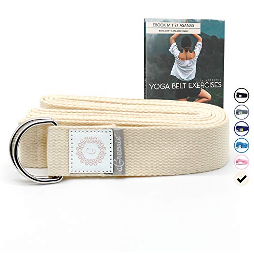 aGreenie Premium Yoga Gurt aus 100% Baumwolle - 240 x 3,8cm / Yoga Band für eine intensivere Dehnung /...