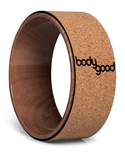 BodyGood Yoga Rad Holz aus rutschfestem Kork zur Flexibilitätsverbesserung für Yoga & Fitness, 33cm...