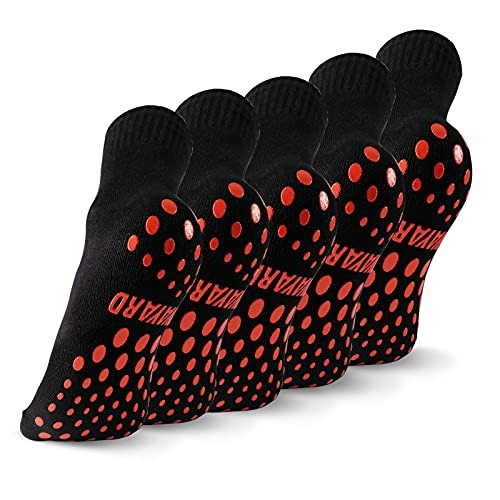 NOVAYARD 5 Paar rutschfeste Socken Krankenhaus-Socken, rutschfest, für Yoga, Pilates, Herren und Damen, Schwarz, Medium