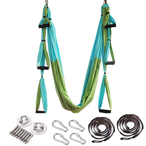 ARNTY Yoga Hängematte Set Aerial,Aerial Yogatuch,Aerial Yoga Hammock Swing mit Tragetasche und Verlängerungsgurten,Trapez Sling (Blau&Grün)