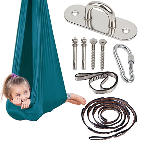 Therapieschaukel für Kinder oder Erwachsene Indoor hängeschaukel Sensory Swing Cuddle Hängematte für SPD ADHS Asperger Integration Autismustherapie( Color : dunkelgrün , Size : 150x280cm/59x110in )