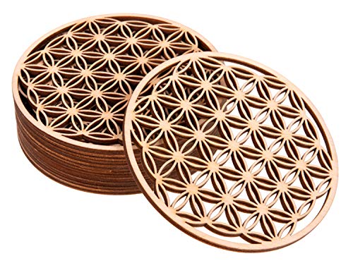 ProArts Blume des Lebens Untersetzer Birkenholz Set von 10 Holz Korkuntersetzer Gläser für Getränke Kaffee-Tee-Untersetzer Tischsets Coaster Wiederverwendbar 10 Stück 10x10cm (Flower of Life)