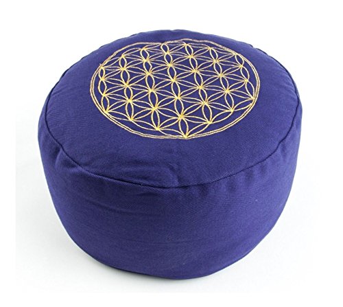 Yogakissen Blume des Lebens Meditationskissen Violet Rund 30 cm Hoch 15 cm | Waschbarer Bezug aus Baumwolle | Lebensblume Yoga Sitzkissen Meditation | Esoterik Geschenke günstig kaufen