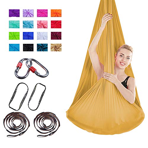 Smile Aerial Yoga Hammock - Healthy Model Life Premium Aerial Silk Yoga Swing Anti-Gravity Yoga, Improved Flexibility and Core Strength, Gold