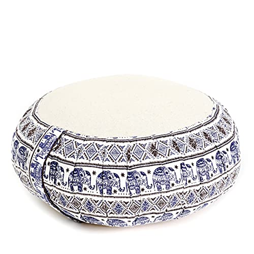 Leewadee Meditationskissen Yogakissen Zafu Ökologisches Naturprodukt, Kapok, 36 x 36 x 20 cm, Blue White