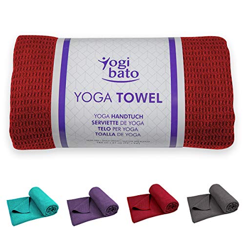 Yogibato Yoga Handtuch rutschfest & schnelltrocknend – Yogahandtuch Antirutsch – Mikrofaser Yogatuch – Non Slip Yoga Towel [183 x 61 cm] Bordeaux