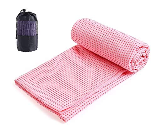 Xlabor Mikrofaser Yogatuch Handtuch mit Antirutsch Noppen Yogamattenauflage Unterlage Towel Fitnesssporttuch für die Yogamatte rosa
