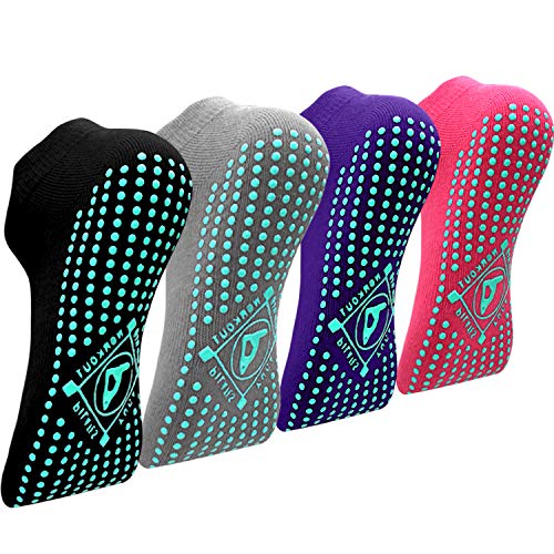 Yoga Socken Anti-Rutsch-Socken (4 Paare) für Damen Pilates, Yoga, Barre, Tanz, Ballett, Kampfsport,...