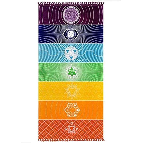 Amasawa 75cm*150cm Indische 7 Chakren Tapisserie Yoga Handtuch Regenbogen Strandtuch Teppich Handtuch Tapisserie Badetuch (Regenbogen)